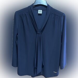 Anne Klein Deep Blue Women's Tie Blouse M